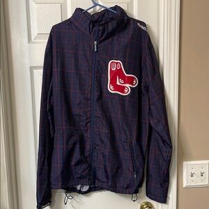 Boston Red Sox Mitchell and Ness Navy and Red Plaid Jacket with red socks logo